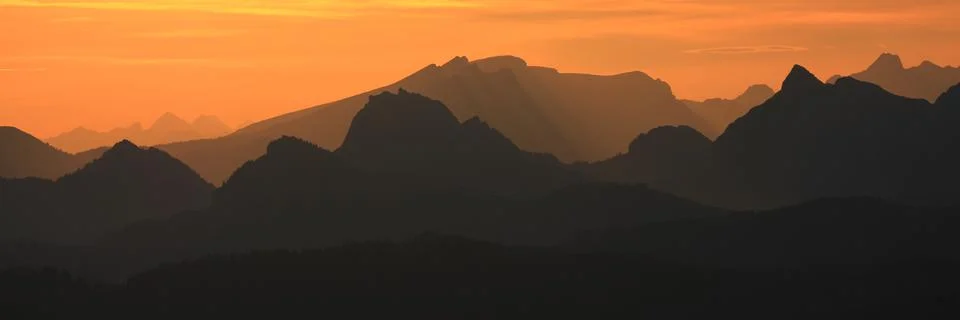 Dramatic sunrise view from Mount Rigi. Stock Photos