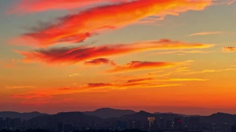 Dramatic sunset above the city Stock Footage 260704404
