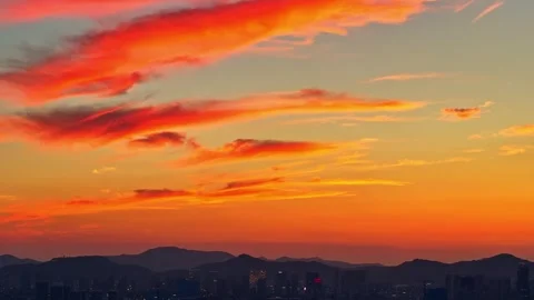 Dramatic sunset above the city Stock Footage 260704422