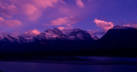 Dramatic sunset above the Saskatchewan River,  Banff National Park, Canada Stock Footage 86414747