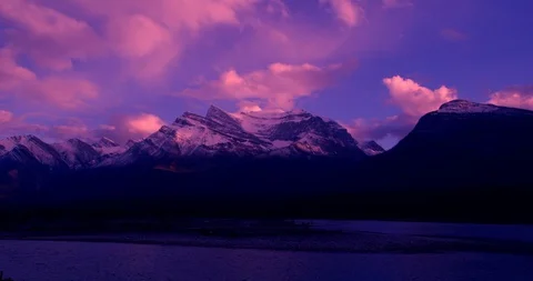 Dramatic sunset above the Saskatchewan River,  Banff National Park, Canada Stock Footage 86435148