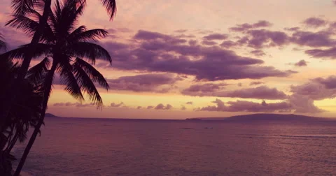 Dramatic Sunset Aerial View Over Hawiian Islands and Pacific Ocean Stock Footage 56882565