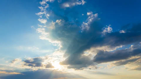 Dramatic sunset among a dense cloudy sky Video stock 138617236