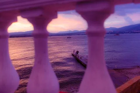 Dramatic sunset and lightning in Gelendzhik Foto stock