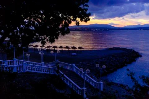 Dramatic sunset and lightning in Gelendzhik Stock Photos