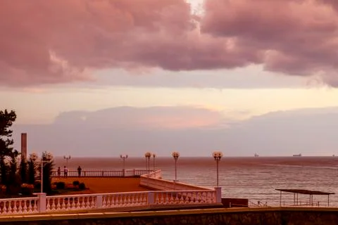 Dramatic sunset and lightning in Gelendzhik Stock Photos