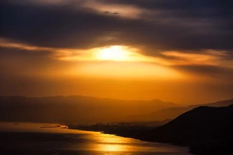 Dramatic sunset and ocean Stock Photos