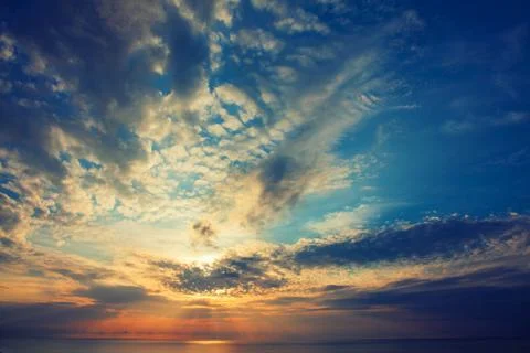 Dramatic sunset and sunrise sky.delicate figure in the sky Stock Photos