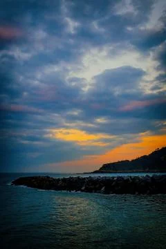 Dramatic sunset on the basque coast Foto stock