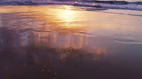 Dramatic Sunset Beach over Ocean Slow Motion Waves Breaking Stock Footage 57768476