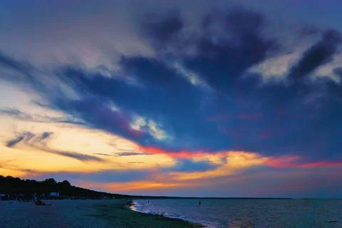 Dramatic sunset on the beach of Zinnowitz. Usedom, Germany Stock Photos