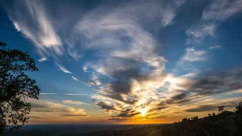 Dramatic Sunset, Blue Skies and Clouds over California's Central Valley Stock Footage 278249184