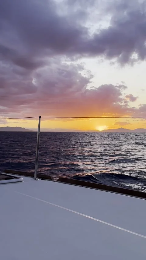 Dramatic Sunset from Catamaran Deck in Greece Stock Footage 336965022