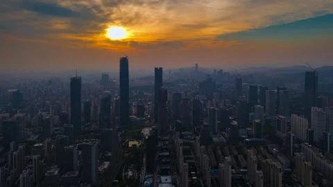 Dramatic Sunset Cityscape of Jinan, China Stock Footage 331228601