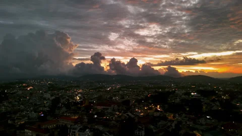 Dramatic Sunset Cloud Over Night City Stock Footage 305012441