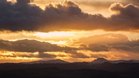 Dramatic Sunset Clouds over Snow Dusted Hills in UK Video stock 84525665