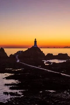 Dramatic Sunset at Corbiere Lighthouse Stock Photos
