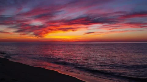 Dramatic sunset on the empty beach, Cape Cod Stock Footage 67156692