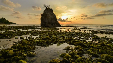 Dramatic Sunset At Exotic Beach With Motion Slider Backward  Video stock 37727173