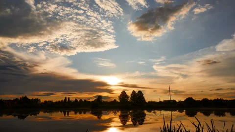 Dramatic sunset like fire in the sky with golden clouds. Stock Footage 137131229