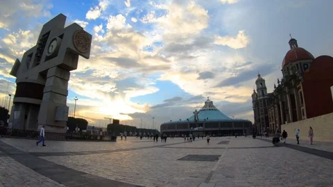 Dramatic Sunset at Guadalupe´s cathedral, wide shot, 2018 in Mexico City Stock Footage 97987457