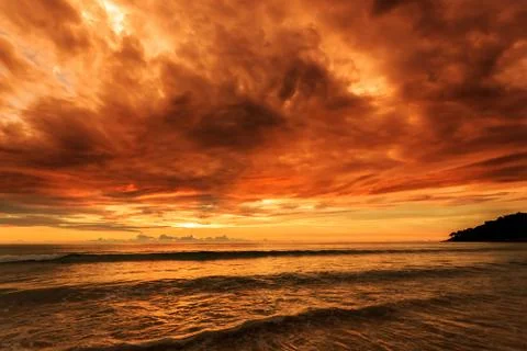 Dramatic Sunset in Karon beach, Phuket, Thailand Stock Photos