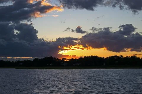 Dramatic Sunset at Keyport Marina Stock Photos
