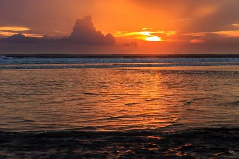 Dramatic Sunset in Kuta beach, Bali, Indonesia Stock Photos