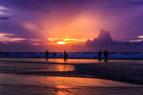 Dramatic Sunset in Kuta beach, Bali, Indonesia Stock Photos