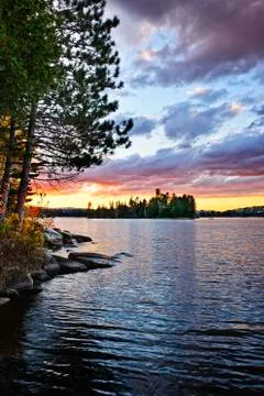 Dramatic sunset at lake Stock Photos