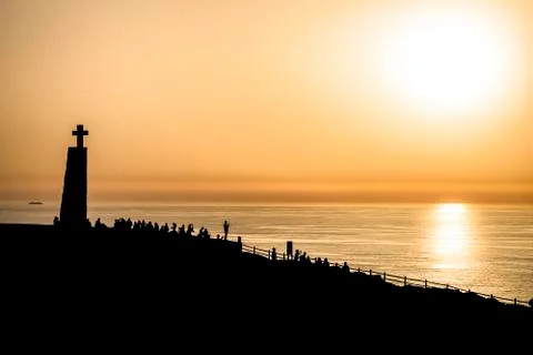 Dramatic Sunset Landscape at Cabo da Roca, Portugal Seascape European Travel 스톡 사진