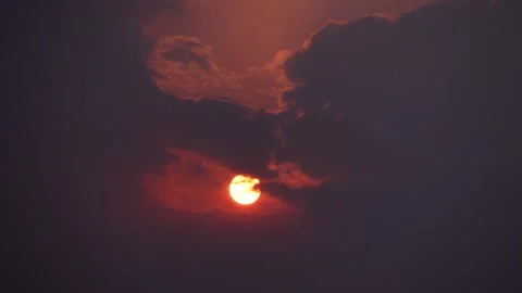 Dramatic Sunset Light Breaking Through Dark Clouds Stock Footage 334774569