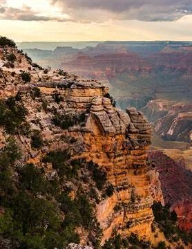 Dramatic Sunset Light on Grand Canyon Cliff Stock Photos