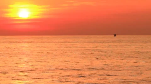 Dramatic Sunset in The Middle of The Ocean Stock Footage 40080934