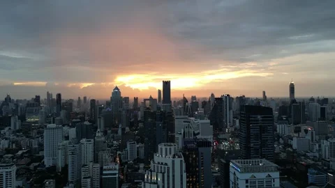 Dramatic Sunset Over Bangkok, Thailand Cityscape Skyline Stock Footage 334124573