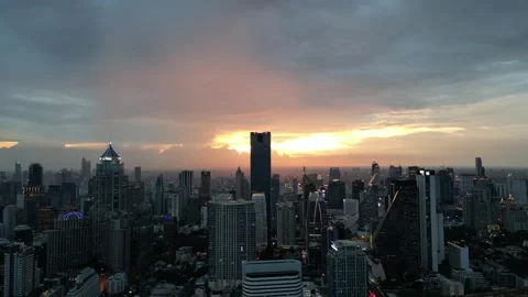 Dramatic Sunset Over Bangkok, Thailand Cityscape Skyline Video stock 334124695