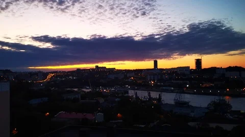 Dramatic sunset over the Bay of Diomedes. Vladivostok, Russia Stock Footage 116249749