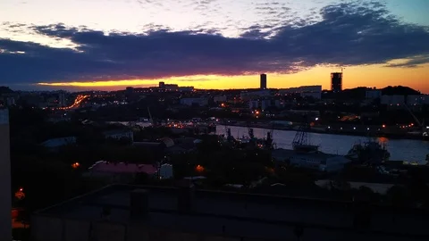 Dramatic sunset over the Bay of Diomedes. Vladivostok, Russia Stock-Footage 116250098