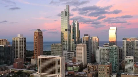 Dramatic Sunset Over Chicago South Loop Stock Footage 115995054