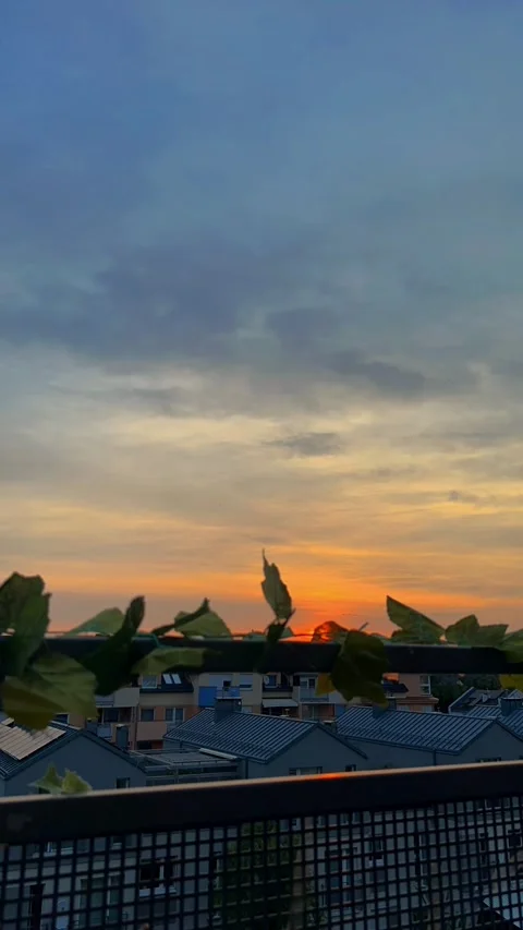 Dramatic Sunset Over City Rooftops Stock Footage 303168227