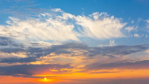 Dramatic sunset over a cloudy sky, evening sky time lapse background Stock Footage 139507452