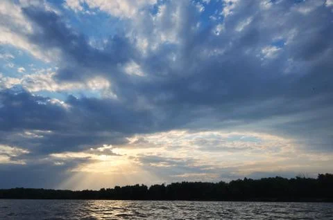 Dramatic sunset over Danube River Stock Photos