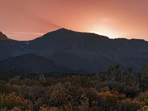 Dramatic sunset over the Eastern Sierras near Mono Lake Stock Photos