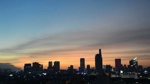 Dramatic sunset over Ho Chi Minh city sky, Vietnam. Stock Footage 156269570