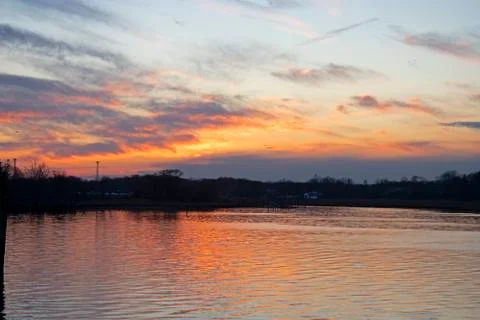 Dramatic Sunset Over Keyport Bay Stock Photos
