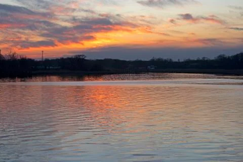 Dramatic Sunset Over Keyport Bay Stock Photos