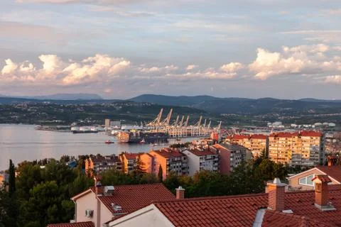 Dramatic sunset over Koper port in Slovenia Stock Photos