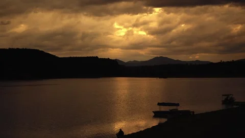 Dramatic Sunset Over Lake And Mountains Timelapse Stock Footage 337066358