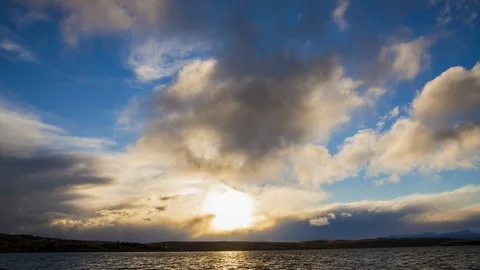 Dramatic sunset over the lake. Strong Wind Stock Footage 89237971
