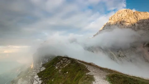 Dramatic Sunset over Mangart Mount Peak in Slovenia Alps Stock Footage 130277435